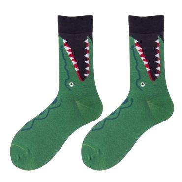 Wholesale Men's Socks - Green Shark Cotton Crew Socks